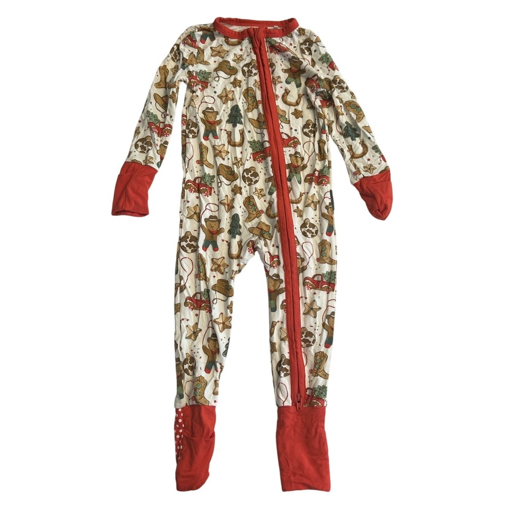 Angel Dear 6-12M Baby Footies Bamboo Pajamas Cowboy Christmas Cookies Print